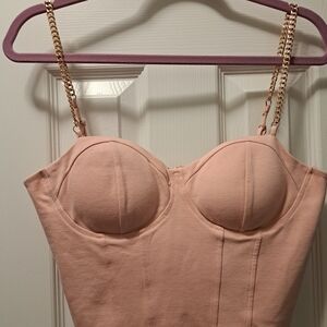 Guess Blush Bustier with Gold Chain Straps
